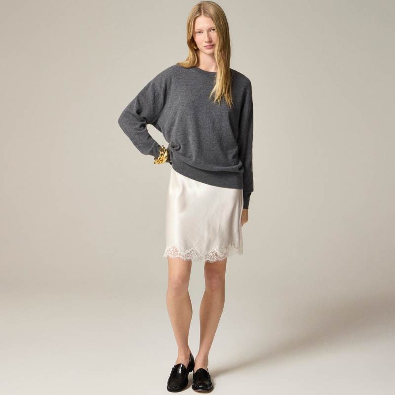 J.Crew Gwen lace-trim slip skirt in textured satin