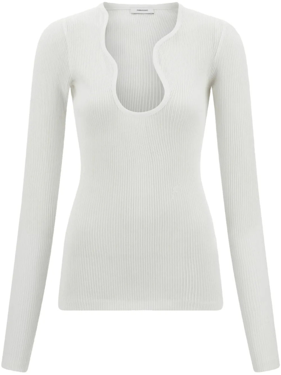 FERRAGAMO ribbed top with plunging neckline