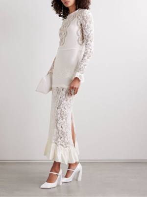 Rabanne Ruffled satin and lace midi dress