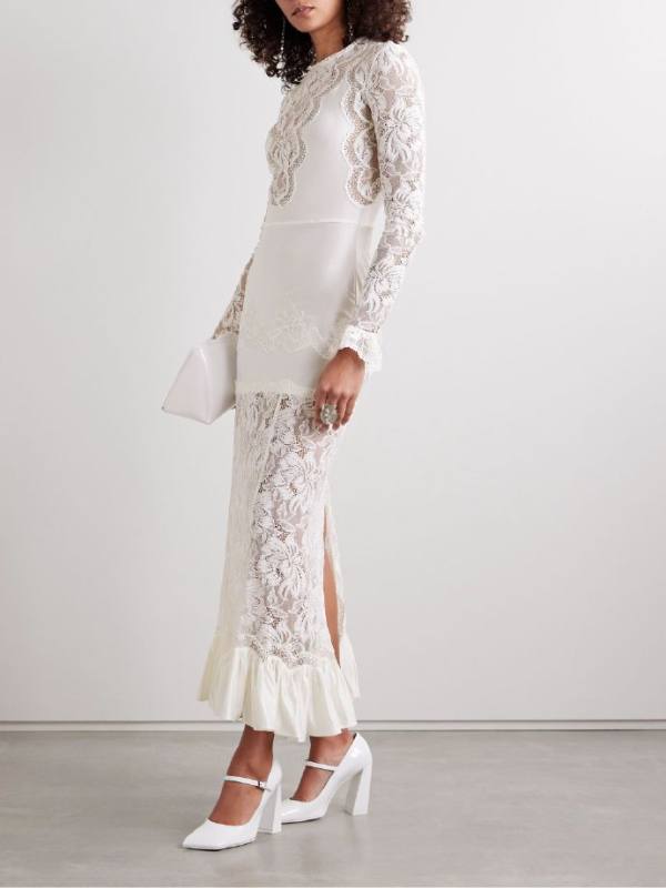 Rabanne Ruffled satin and lace midi dress
