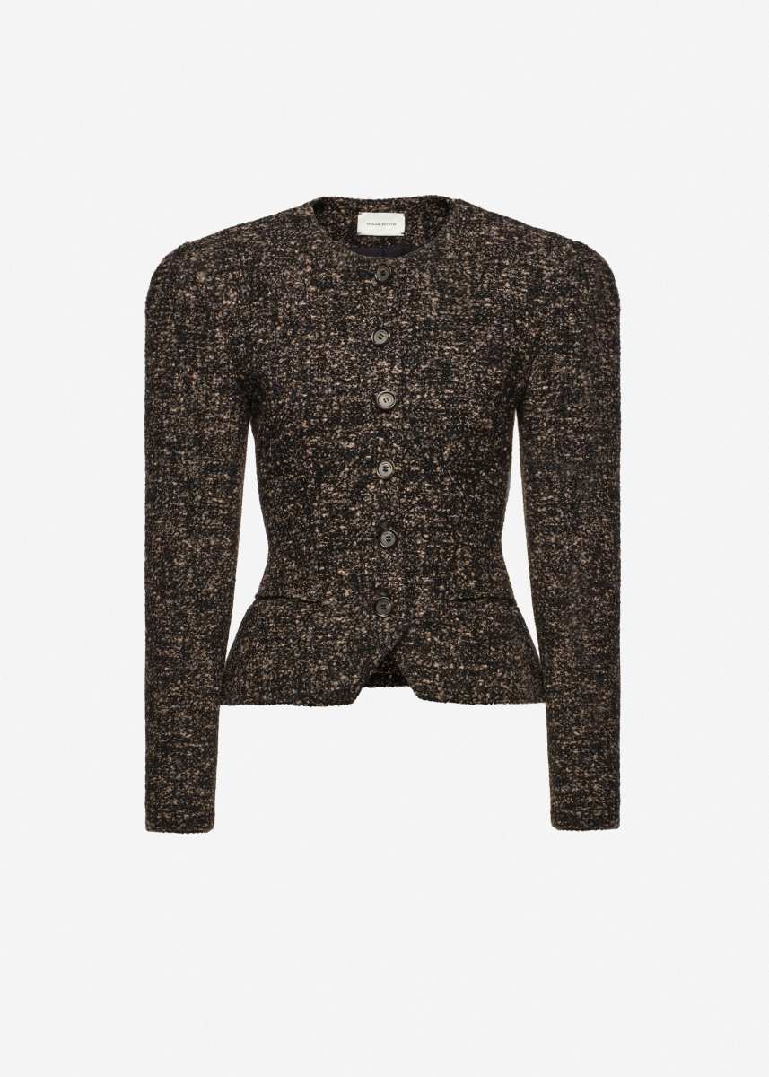 MAGDA BUTRYM Fitted bouclé peplum blazer in brown