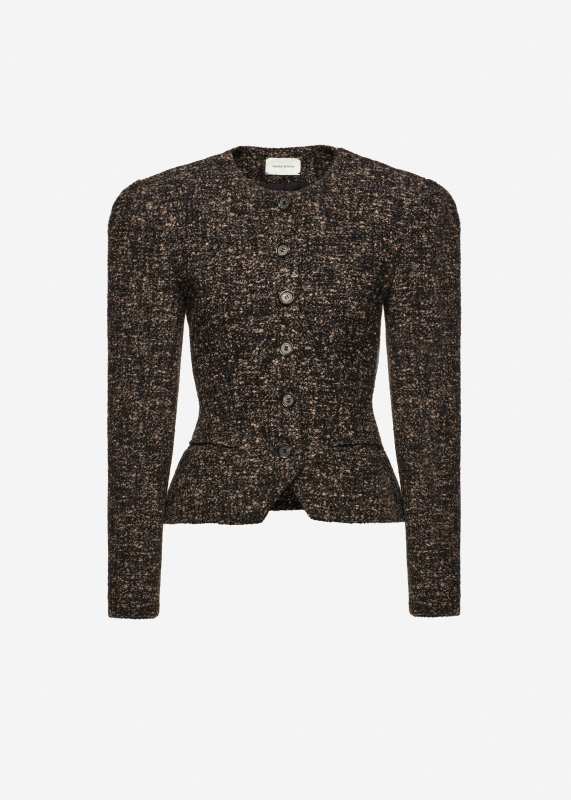 MAGDA BUTRYM Fitted bouclé peplum blazer in brown