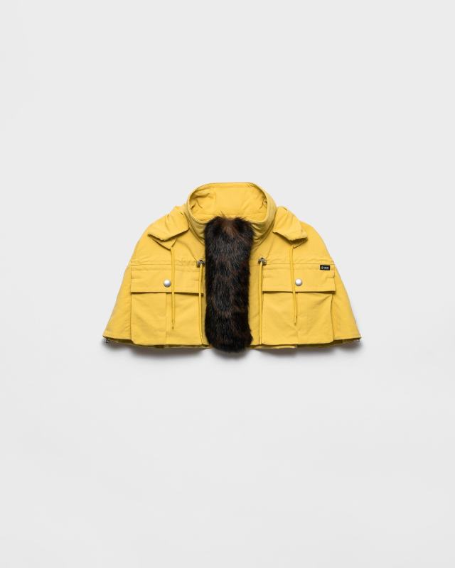 PRADA Technical fabric capelet with shearling trim
