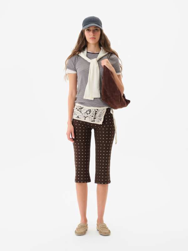 SIEDRÉS GIANNA Studded jersey capri pants with crochet overlay