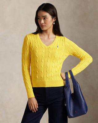 Polo Ralph Lauren Cable-Knit Cotton V-Neck Sweater