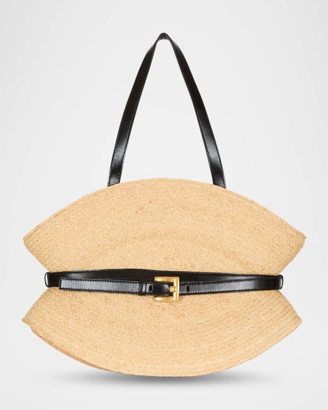 Balmain Shuffle Belted Shoulder Bag in Raffia