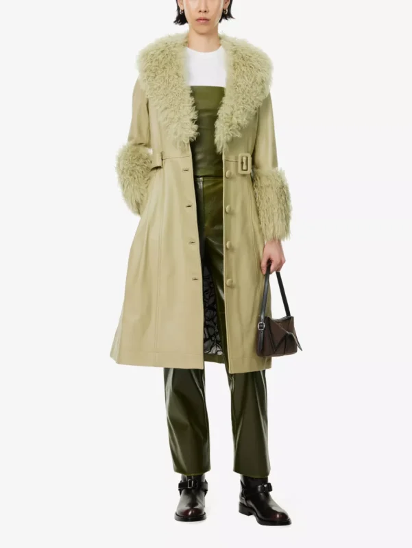 Saks Potts Foxy shearling-trim long leather coat