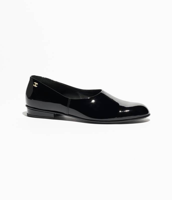 CHANEL Moccasins Patent Calfskin  Black