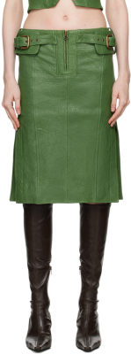 KNWLS Green Velox Leather Midi Skirt