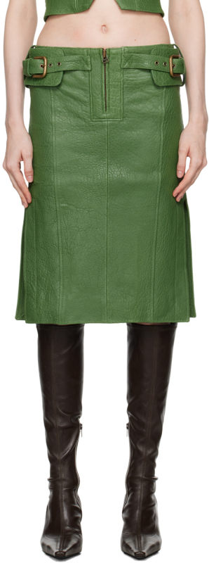 KNWLS Green Velox Leather Midi Skirt