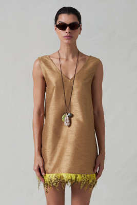 Chan Luu Feather Dupioni Tank Camel
