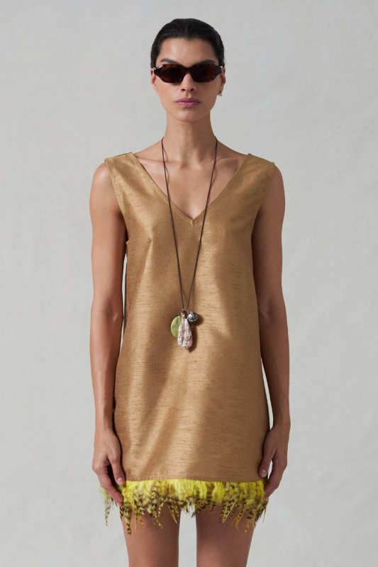 Chan Luu Feather Dupioni Tank Camel