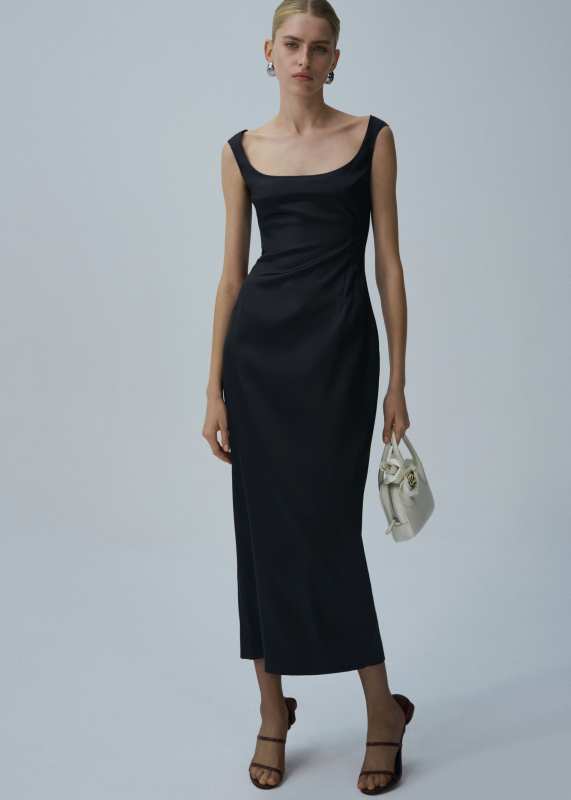 MAGDA BUTRYM Round neck midi dress in black