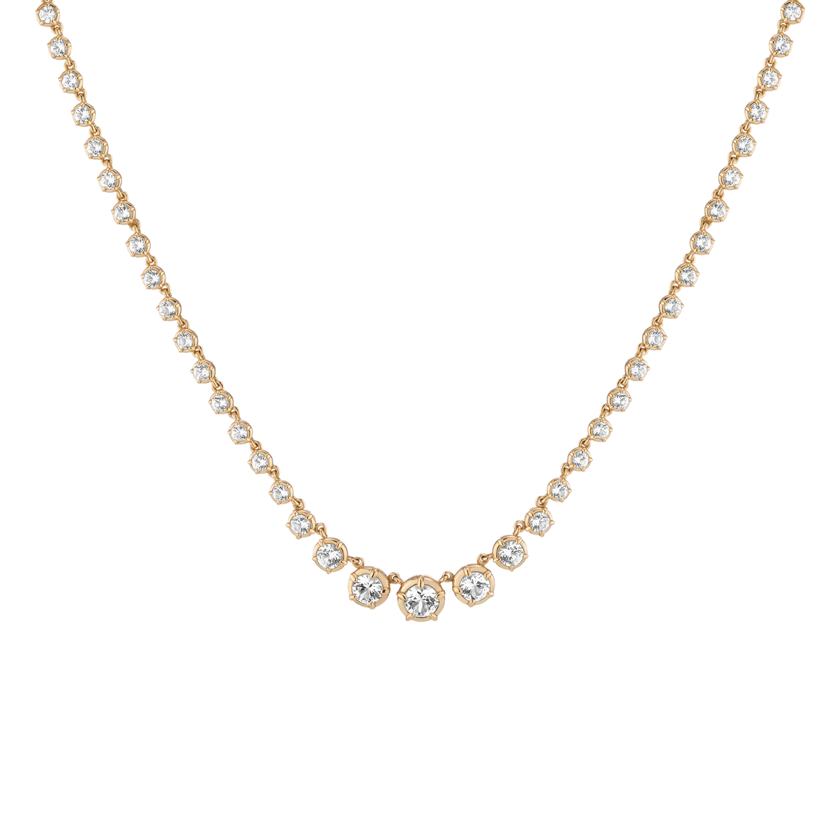AURATE Lab Grown White Sapphire Graduated Georgian Tennis Necklace