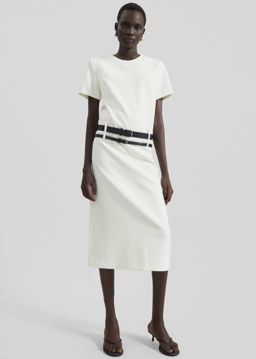 The Frankie Shop Kaniva Double Belt Loop Midi Dress - Ivory