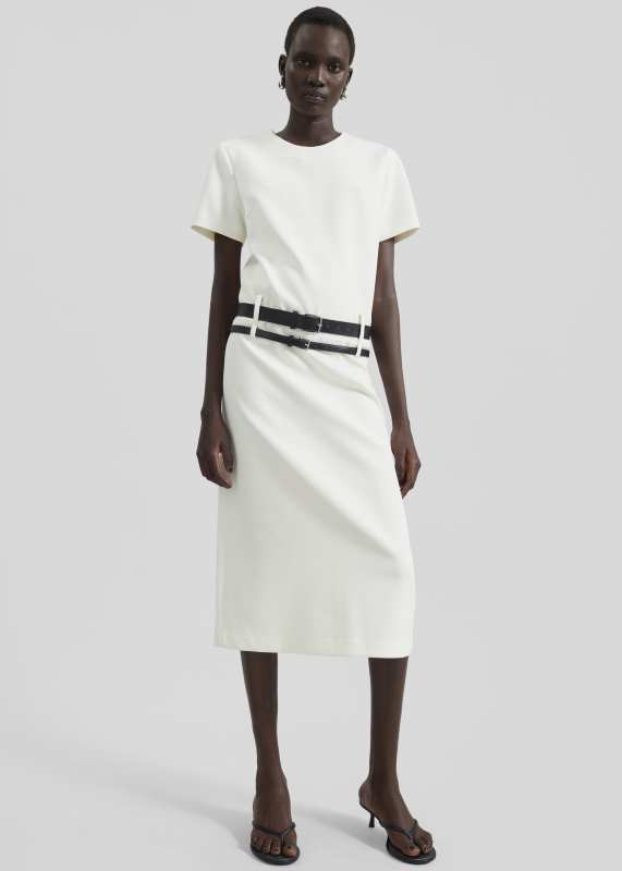 The Frankie Shop Kaniva Double Belt Loop Midi Dress - Ivory