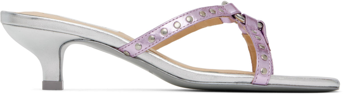 SANDY LIANG Silver & Pink Spy Kitten Heeled Sandals
