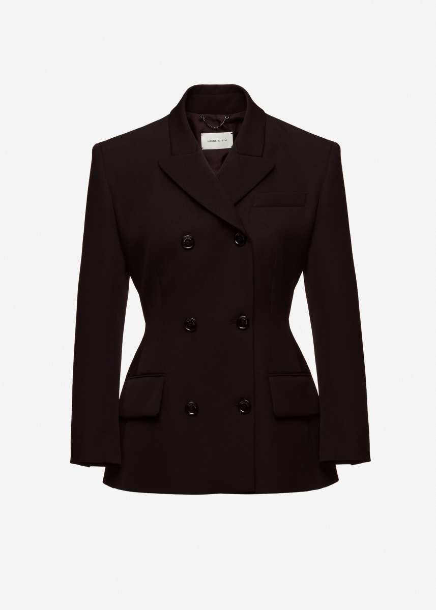 MAGDA BUTRYM Double-breasted wool tailored blazer in dark brown