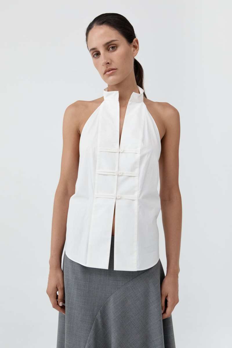 St. Agni Button Detail Halter Top - Off White