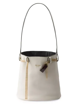 PRADA Buckle Leather Bucket Bag with Jeweled Belt