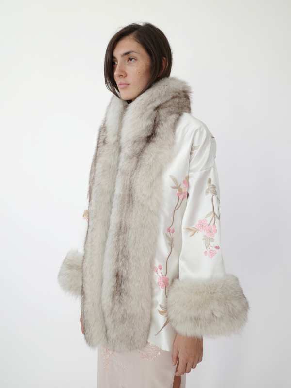 Conner Ives The Demi Couture Reconstituted Fur and Silk Robe - White