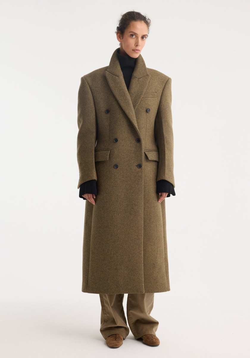 ROHE hourglass wool coat | forest melange