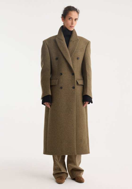 ROHE hourglass wool coat | forest melange