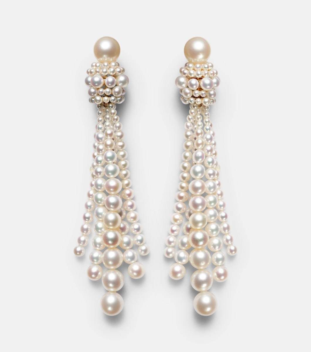 Sophie Bille Brahe Colonna Grande 18kt gold drop earrings with freshwater pearls