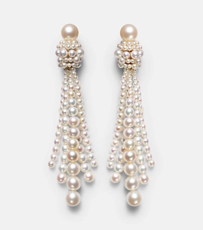 Sophie Bille Brahe Colonna Grande 18kt gold drop earrings with freshwater pearls