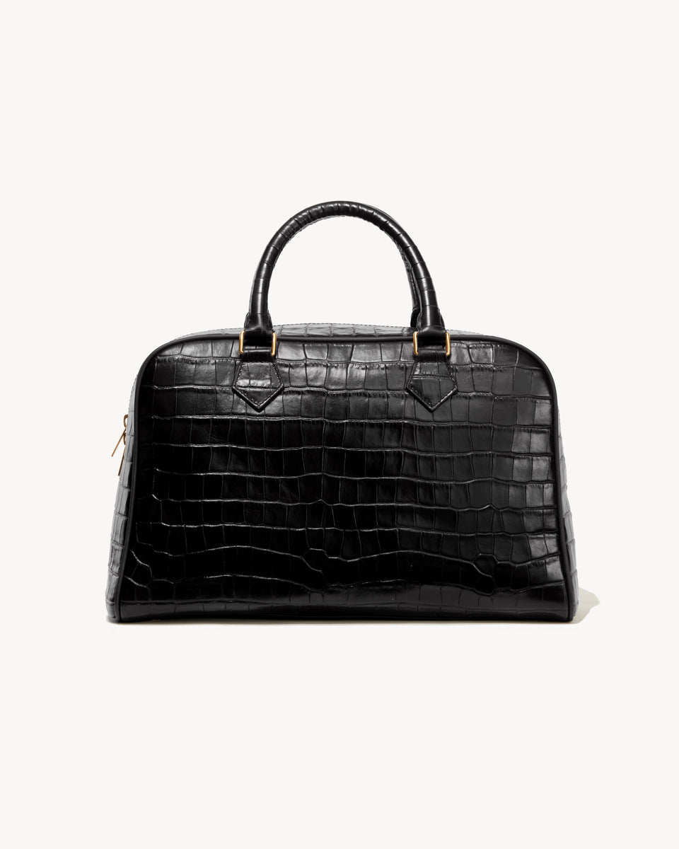 NILI LOTAN Black Embossed Croc Leather Top Handle Bag