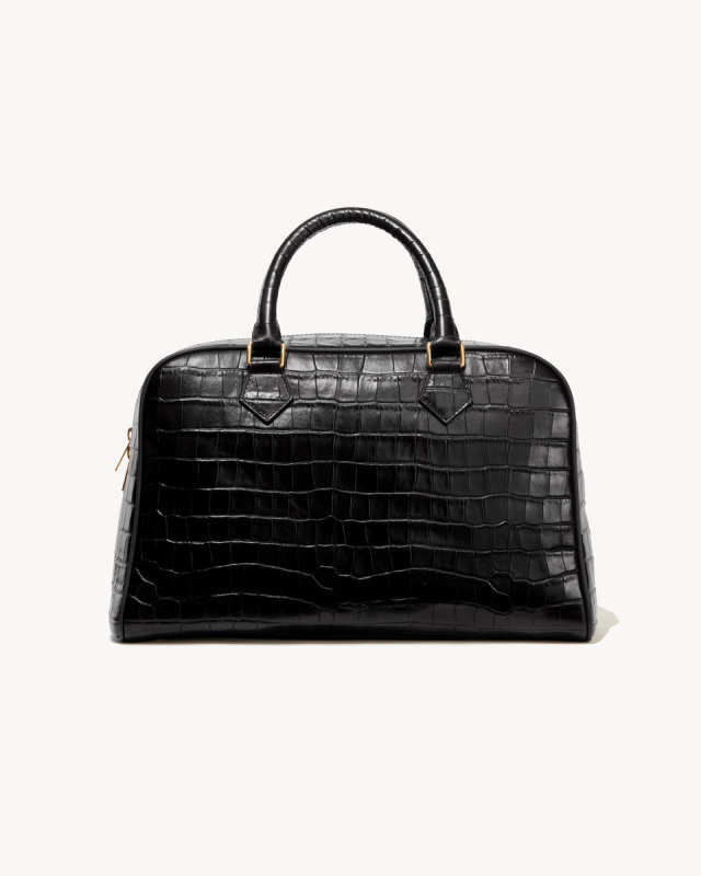 NILI LOTAN Black Embossed Croc Leather Top Handle Bag