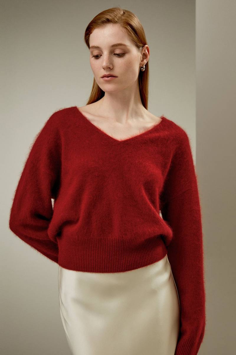 LILYSILK Brushed V-Neck Cashmere Sweater