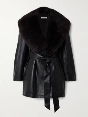 NOUR HAMMOUR Kelsey belted shearling-trimmed leather jacket
