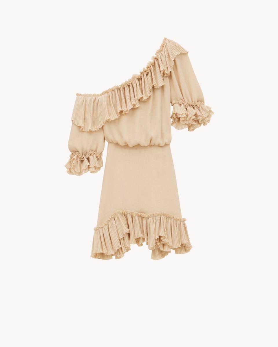 Saint Laurent Ruffled dress in silk crepon muslin