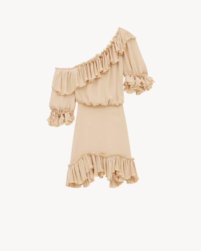 Saint Laurent Ruffled dress in silk crepon muslin