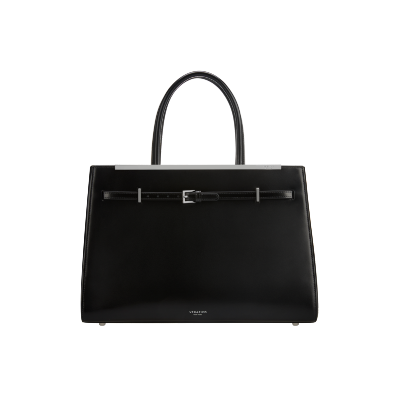 VERAFIED Noir Leather Book Tote Bag 33