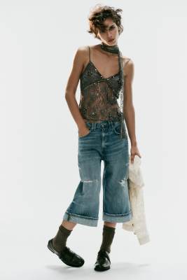 ZARA EMBROIDERED LACE TOP WITH SCARF