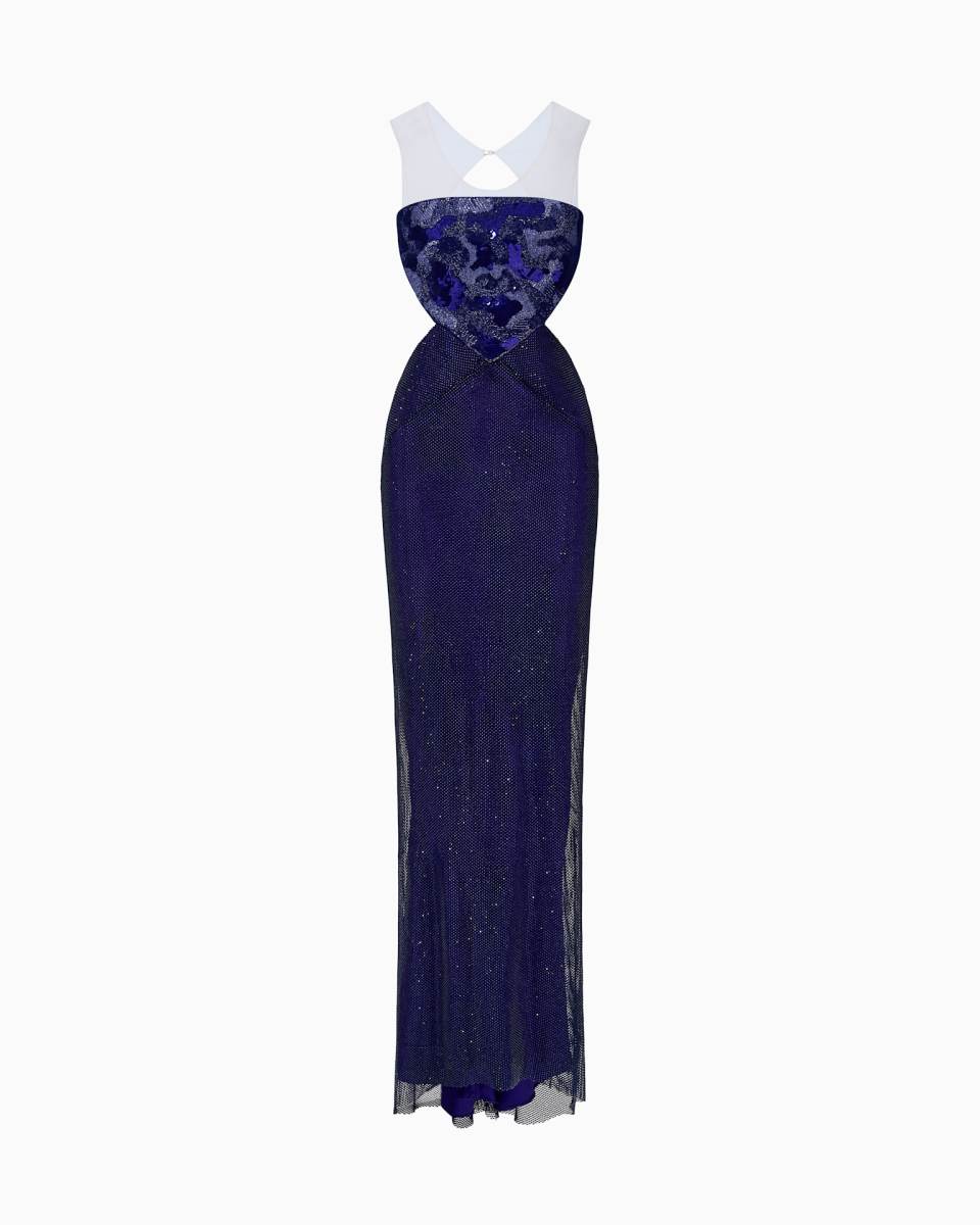 GIORGIO ARMANI Long silk dress with sequin embroidery