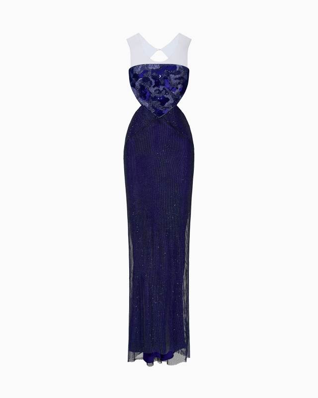 GIORGIO ARMANI Long silk dress with sequin embroidery