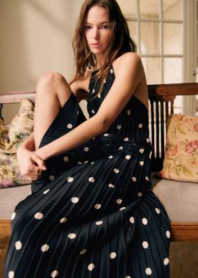 SEZANE Layla Dress  Ecru Polka Dots on Black