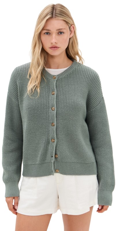 Jenni Kayne Cotton Hayes Crewneck Cardigan Sea Salt