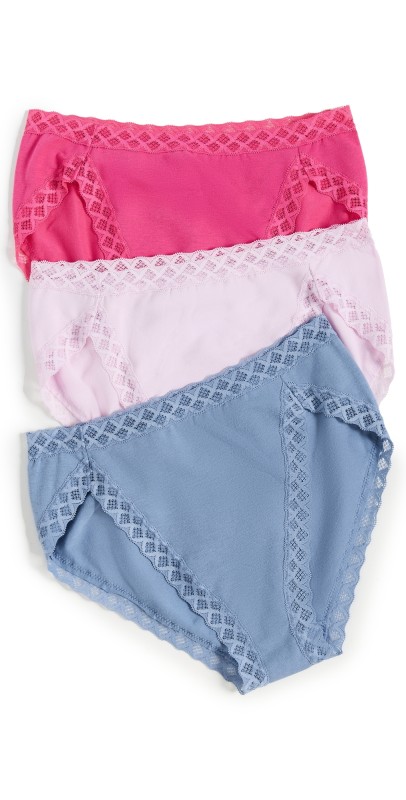 Natori Bliss French Cut Panties 3 Pack Blue Iris/Soft Mulberry/Mink