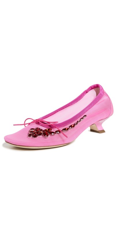 Simone Rocha Mesh Ballerina Heel Pumps Bright Pink/Red