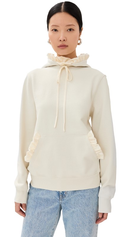 Tanner Fletcher Kit Ruffle Trim Hoodie Ivory