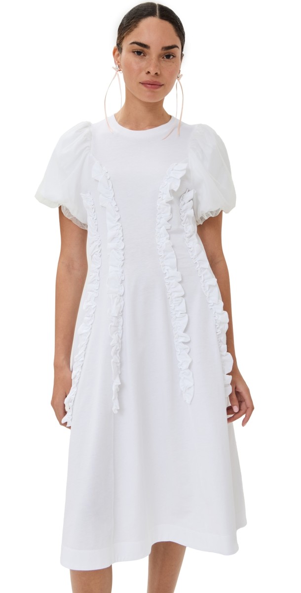 Simone Rocha Tulle Overlay Multi Ruffle Frill Dress White