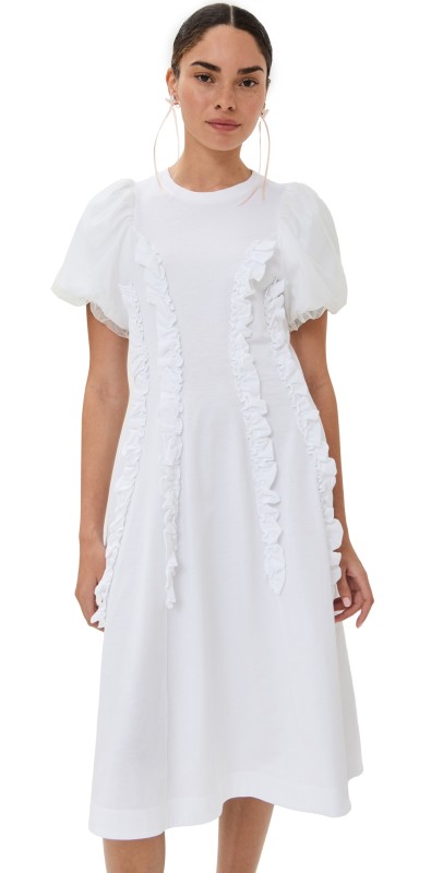 Simone Rocha Tulle Overlay Multi Ruffle Frill Dress White