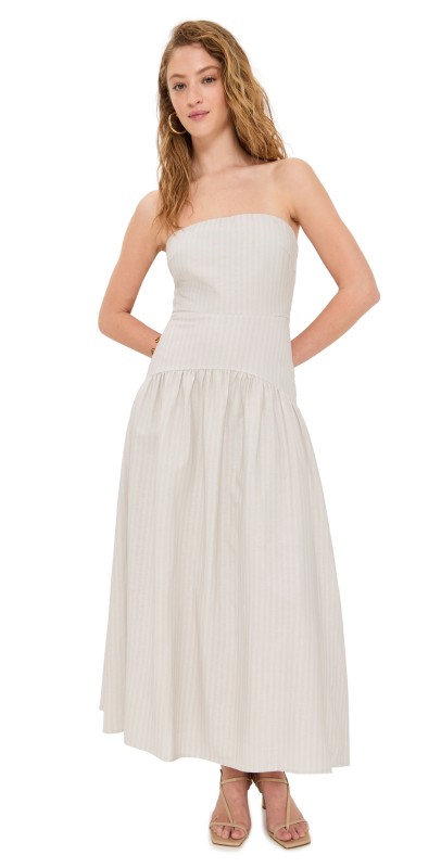 Seven Wonders Heather Midi Dress Stone Pinstripe