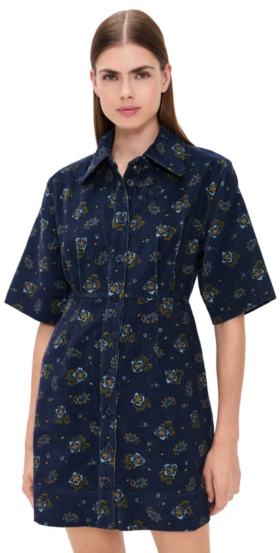 Sea Briar Corduroy Short Sleeve Button Down Dress Navy