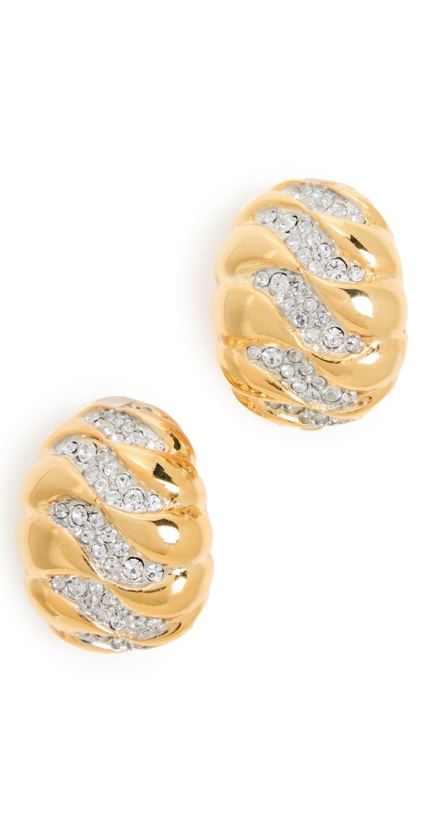 Kenneth Jay Lane Gold Rhine Wave Dome Clip Earrings Gold/TT Rh