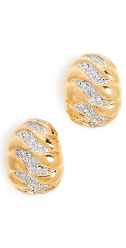 Kenneth Jay Lane Gold Rhine Wave Dome Clip Earrings Gold/TT Rh